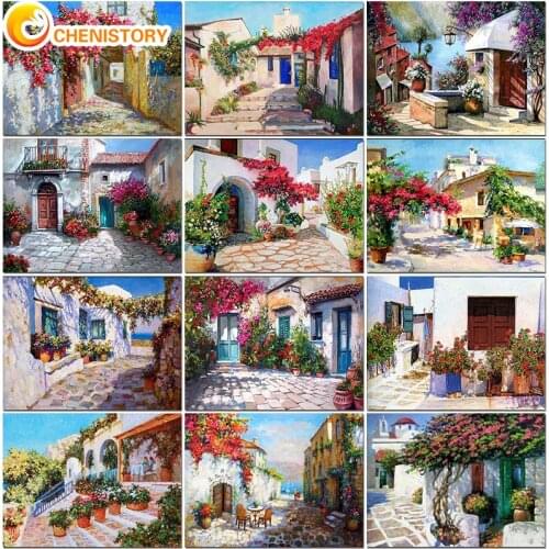 CHENISTORY Santorini Painting By Numbers Landscape On Canvas With Frame Pictures By Numbers Home Decoration DIY Minimalism Style