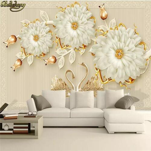 Beibehang Custom wallpaper mural 3d luxury jewels flowers swan romantic TV background wall papers home decor papel de parede