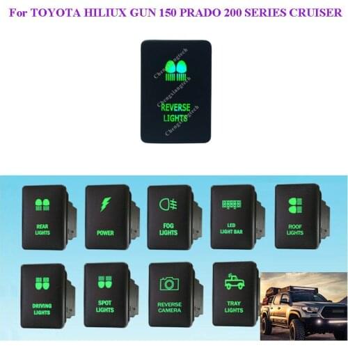 Green LED DIY Switch 12V 3Amp REVERSE LIGHTS Push Button Switch ON OFF For Hilux Prado 150 200 Toyota 2015 Rav4 + Wire