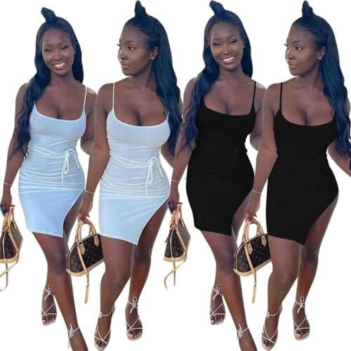 2021 Summer Womens New Fashion Sexy Belted Skirt Open Side Sling Dress Irregular Short Skirt