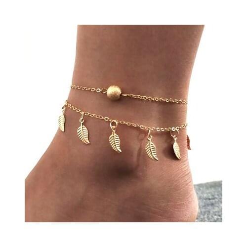 New Bohemia Beach Barefoot Sandals Anklet Chain Gold Leaf Pendant Foot Bracelet Fashion Jewelry for Women Ankle Wholesale