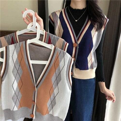 2021 Autumn Women Fashion Loose Knitted Vest Sweater Female Casual V Neck Sleeveless Side Ladies Knitted Waistcoat Tops H408