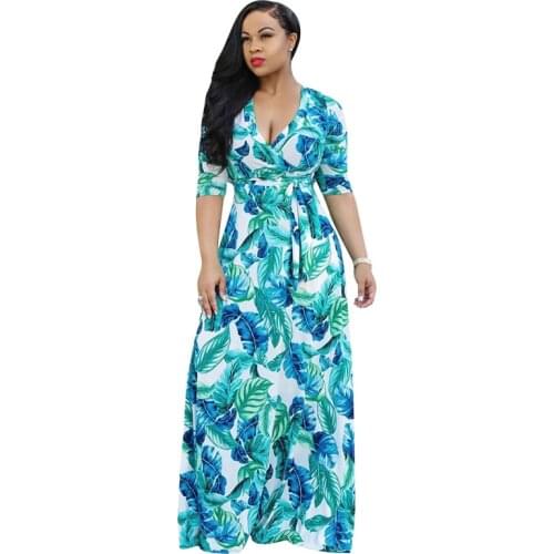 Autumn Ladys Clothes Printed Milk Silk Dress Women fashion New Large Size Dress Womens Long-sleeved V-neck Waist long Dresses