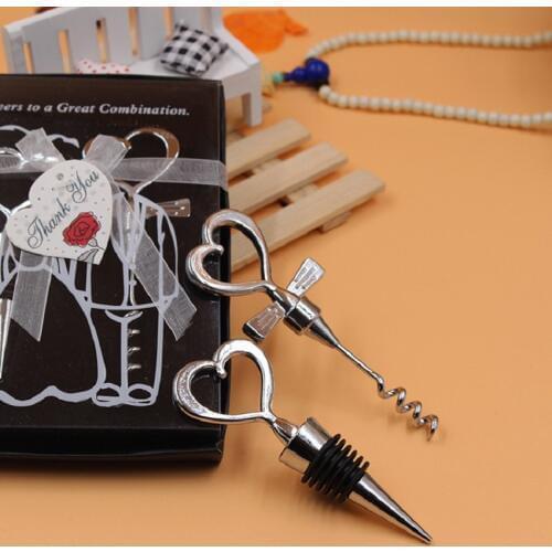 Love Heart Corkscrew Wine Bottle Opener+Wine Stopper Wedding Gift Favors For Guests Bottle Opener Set Wedding Decoration