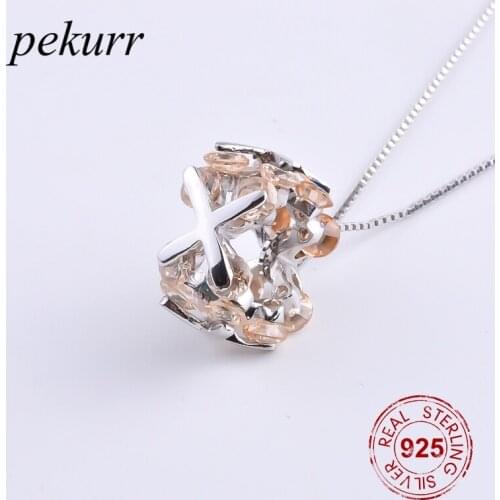Pekurr 925 Sterling Silver Rotatable Zircon X Letter Ring Necklaces For Women Round Hoop Pendant Wedding Fashion Jewelry