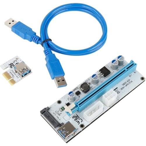 TISHRIC 008s Riser Card 1X 16X USB3.0 Extender Mining Miner VER008S 3 in 1 Molex 4Pin SATA 6PIN PCIE PCI-E PCI Express Adapter
