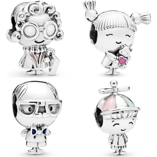 QANDOCCI Enamel Grandma Grandpa Bouncing Pigtails Girl Propeller Beads Fit Pandora Bracelet 925 Sterling Silver Charm Jewelry