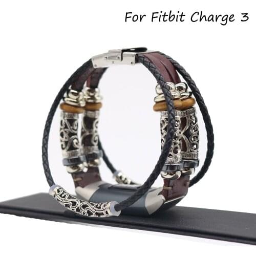 For Fitbit Charge 3 Wristband Strap Retro Watch Band Leather With Jewelry Wrist Strap for Fitbit Charge 3 Bracelet Watchbands