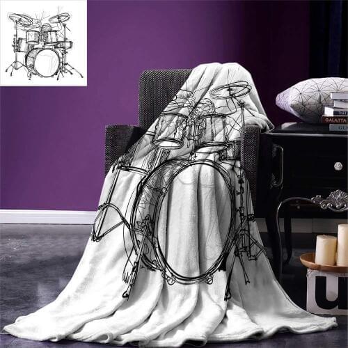 Rock Music Throw Blanket Doodle Drawing Sketch Style Drummer Musical Inspirations Monochrome Arrangement Warm Microfiber