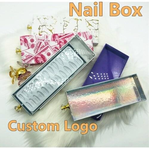 Luxury Nail Box Storage Packaging Box In Bulk Marble/Pink/Purple Rectangle Shape Fake Nail Packaging Box Custom Logo