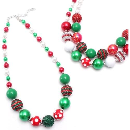 MHS.SUN Fashion Christmas Gift Kids Girls Chunky Bead Necklace Green/Red/White Bubblegum Chunky Necklace Festival Jewelry 1Pcs