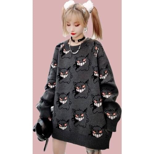 Anime Sweater Women Harajuku Pattern Pullover Loose Korean Style 2020 Autumn Winter Warm Knitted Jumper Woman Sweaters