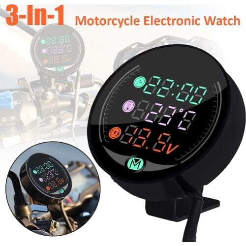 Three-In-One Digital Motorcycle LED Electronic Clock Electronic Thermometer Voltmeter Waterproof Dust-proof For Dropshipping