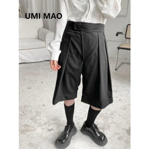 UMI MAO 2021 Wild Asymmetric Dark Ladies Regular Mid-waist Wide-leg Summer Five-point Pants Yamamoto Style Design Pantalon Femme