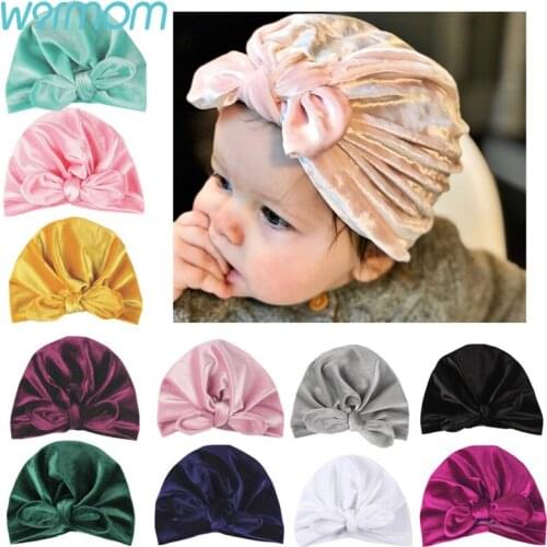 Warmom Baby Headbands Hat European Style Baby Rabbit Ears Tied Flannelette Indian Hat 11 Colors Kids Winter Velvet Turban