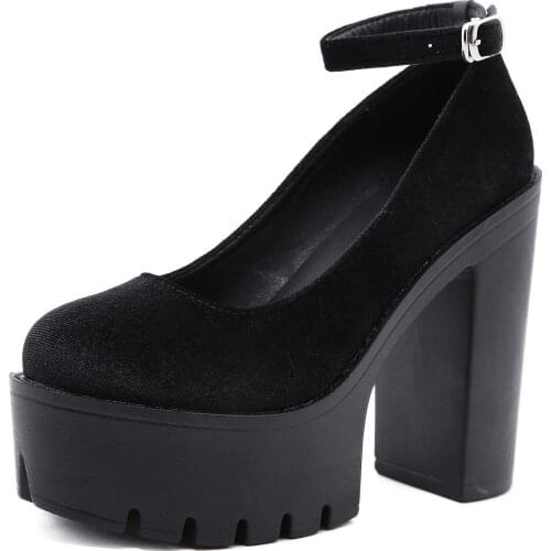 Women Suede platform High Heels Shoes Woman Thin Heels Ladies Sexy Pumps Ladies Buckle Strap Female Fashion Black Shoes Large