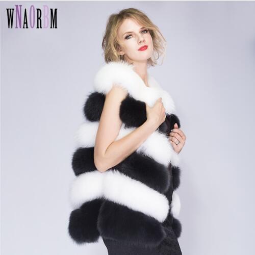2021 Fox Fur Vest 70cm Women Solid Coats Full Pelt Autumn Winter Warm Thick Sleeveless Coat Female Real Fox Fur Vest Size Custom