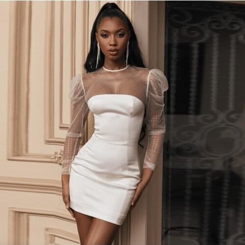 New fashion Show Style Collection White Long Sleeve Bandage elegant 2020 Valentine Days Vestido Dress