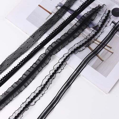 10 Yard 12mm 16mm 20mm Black Elastic Ribbon Decorative Frilly Lace Trim Elastic Tape Spandex Band Underwear Lingerie Tutu Sewing
