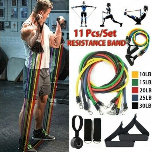 11pcs/set Fitness Resistance Pull Tubes Yoga Pull Rope Sport Fitness Gum Workout Exercise Bands Gym Rubber Elastic Pull Rope