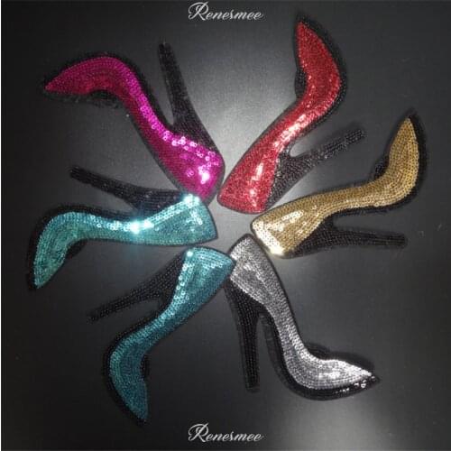 2 Pair Sequins Bling Shoes Applique Clothing Embroidery Patch Fabric Sticker Iron On Patch Craft Sewing Repair 15X10 SX120