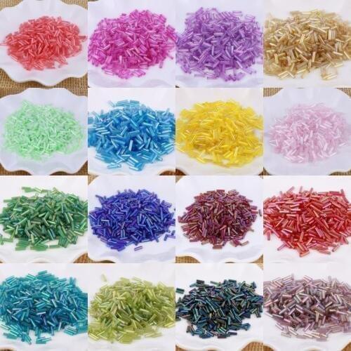 400Pcs Tranparent Glass Tube Beads 2*6mm Silver Core Czech Glass Seed Bugle Beads embroidery Jewelry DIY Garment Accessories