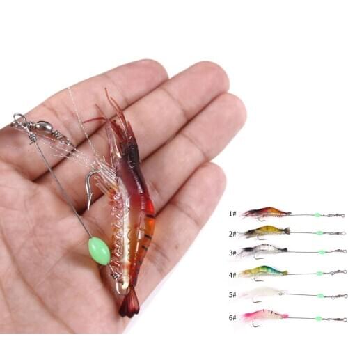 5pcs/Lot Luminous Shrimp Soft Lure 8cm 5.5g Artificial Silicone Bait With Hooks Swivels Lures Anzois Para Pesca Sabiki Rigs