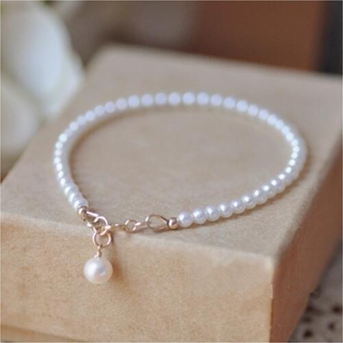 Lii Ji Natrual AAA 3-4mm White Potato Shape Real Freshwater Pearl 925 sterling silver Gold ColorFashion Bracelet