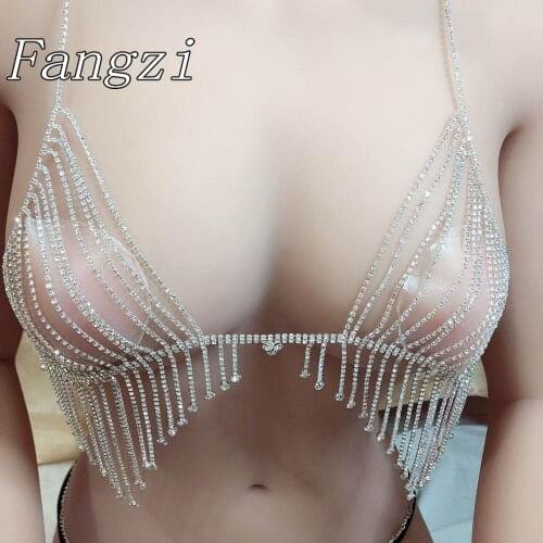 Sexy tassel cut out Rhinestone bra and T-shirt feminine charm pendant bikini crystal body jewelry strap underwear jewelry gift