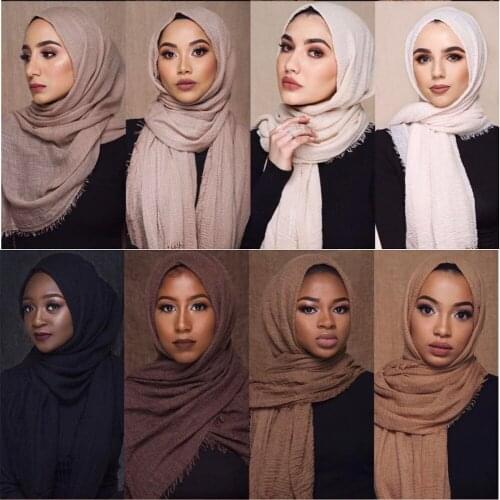 Hot Sell Muslim Islamic Women crinkle hijab scarf femme musulman Solid Color Soft Cotton Headscarf hijab shawls and wraps 01-65