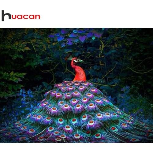 Huacan Diamond Art Painting Mosaic Peacock Home Decor Full Square/round Diamond Embroidery Animal Wall Decor