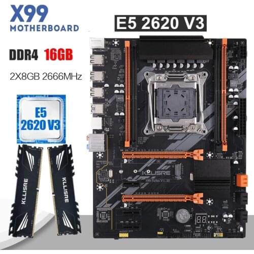 Kllisre X99 D4 motherboard combo kit set LGA 2011-3 Xeon E5 2620 V3 CPU 2pcs X 8GB =16GB 2400MHz DDR4 memory