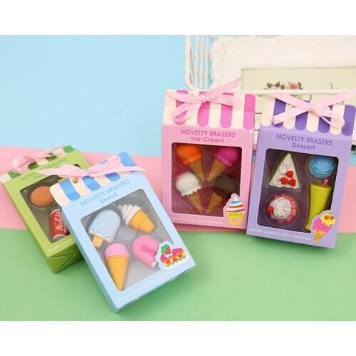 Novelty erasers Cartoon Ice Cream erasers for students Office and school Stationary 4pcs/box