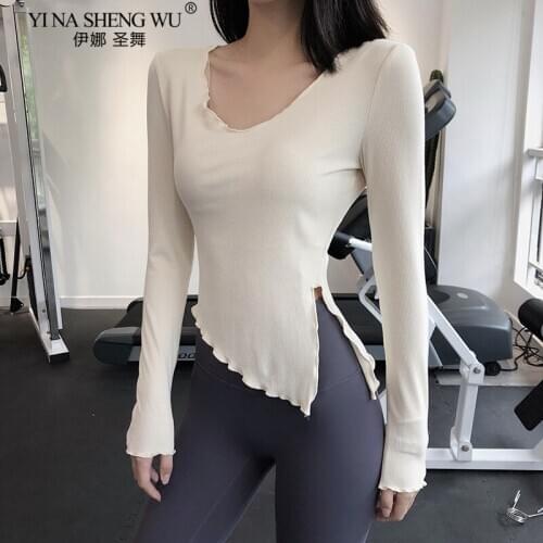 New Long Sleeve Yoga Shirt Women Side Slit Quick-Dry Sports Fitness T-shirt Sexy Slim Holes In Neckline Gym Clothes Sportswear