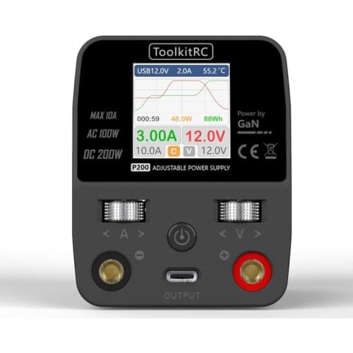 NEW ToolkitRC P200 GaN Power Supply AC100W DC 200W Max 10A Output With TypeC 65W Output fast charging for iphone Sumsung
