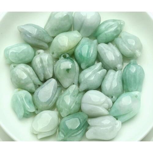 Wholesale Chinese Natural Green Jade Jadeite Flower Loose Bead free shipping