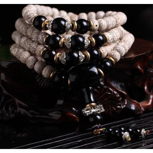 Wholesale Natural Xingyue Bodhi Bracelet 108 Buddhist Bead Necklace Ethnic Style Rosary Bracelet Black Agate Accessories