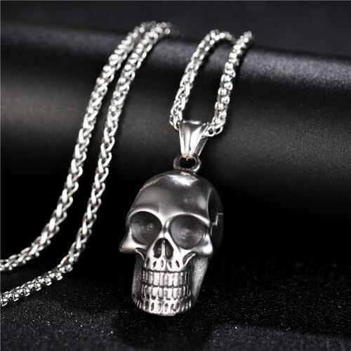 Punk Skull Skeleton Necklace for Men Jewelry Stainless steel Silver color Hiphop Skull Necklaces Pendants Gift With Gift Bags
