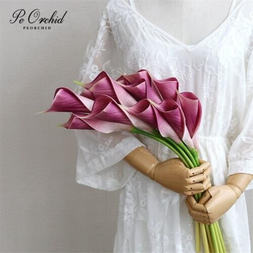 PEORCHID Summer Calla Lily Wedding Bouquet For Bride Beach Style Pink/White/Purple Artifical flowers Bridesmaid Hand Bouquet