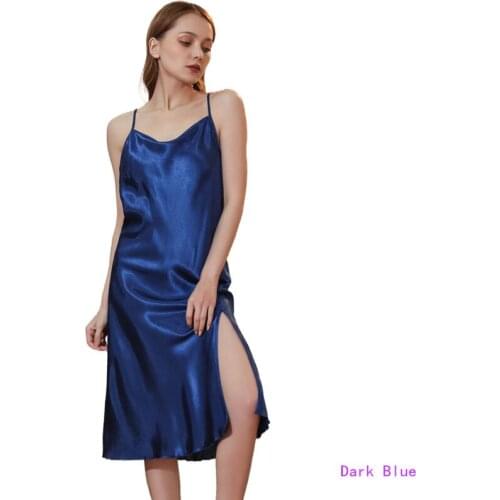Pajamas for Women New Cut Out Backless Satin Slim Sling Dress Sexy Split Fork Solid Color Sleeveless Thin Sleepwear Home Gowns