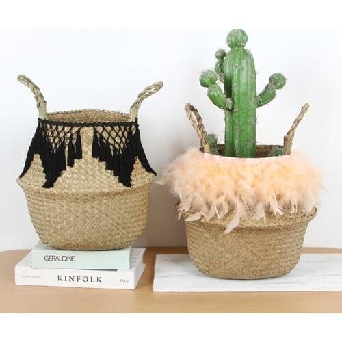 Woven Multifunctional Wicker Basket Seagrass Laundry Basket Natural Rattan Flower Basket Vase Planter Nursery Pot Toy Storage