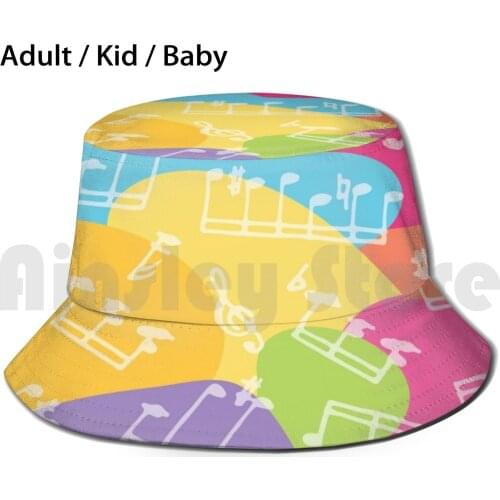 Rainbow Music Sun Hat Foldable UV Protection Music Rainbow Pink Purple Blue Green Yellow Orange Children Fun Bright
