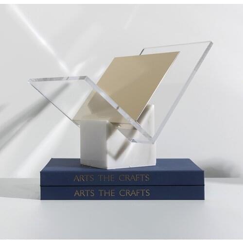 Luxury Home Model Room V Shaped Magazine Rack Soft Decoration Acrylic Craft White Marble Book Newspaper Clip Soft Furnishings