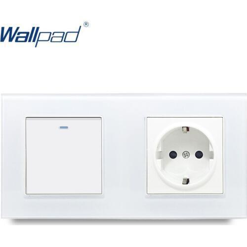 EU Socket and 1 Gang 2 Way Wall Switch 172*86mm Wallpad Crystal Glass Panel 16A EU Standard 110V-240V