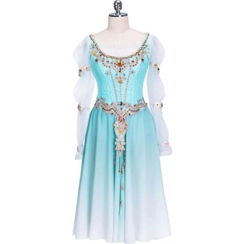 Blue Ballet Dress Costumes Girls Long Fading Chiffon Ballet Dress Professional Stage Performance Ballet Dress Dancewear BT722