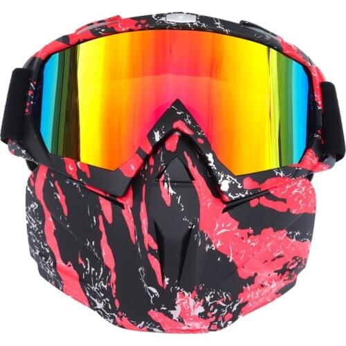 BOLLFO Ski Snowboard Glass Snowmobile Retro Skiing Goggle Windproof Skiing Glass Motocross Sunglasses with Mouth Filter Earware