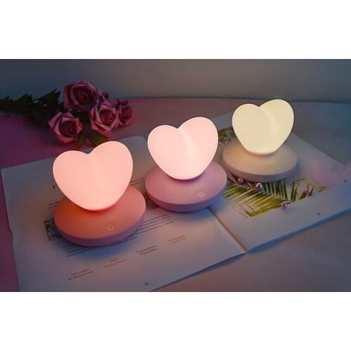 LED Touch Control Table Lamp USB Rechargable girl Modeling lamp Energy saving Romantic Love Heart shape Decoration Night Light