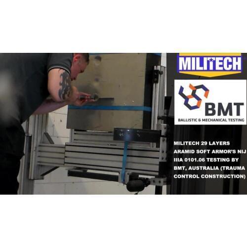 Test Video--Militech NIJ IIIA 0101.06 29 Layers Aramid Soft Panel Testing Video