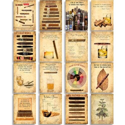 Vintage nostalgic canvas painting cigar and whiskey wall art posters and prints family bedroom and bar club decoration pictures