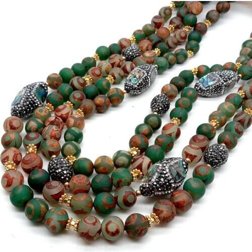 Y·YING 4 Strands 10mm Green Brown Frosted Agates Abalone Shell statement Necklace 18" multi strand